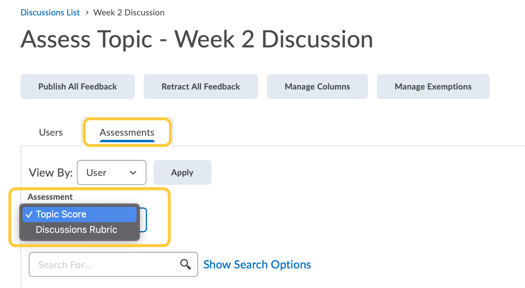 Assess Discussion Topic Assessment Tab