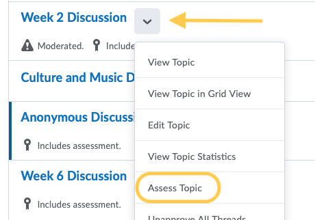 Assess Topic from Discussions page