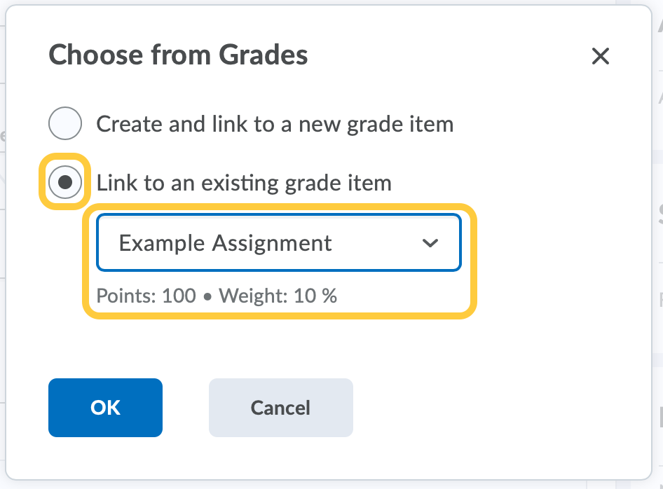 Assignments Link to Existing Grade Item