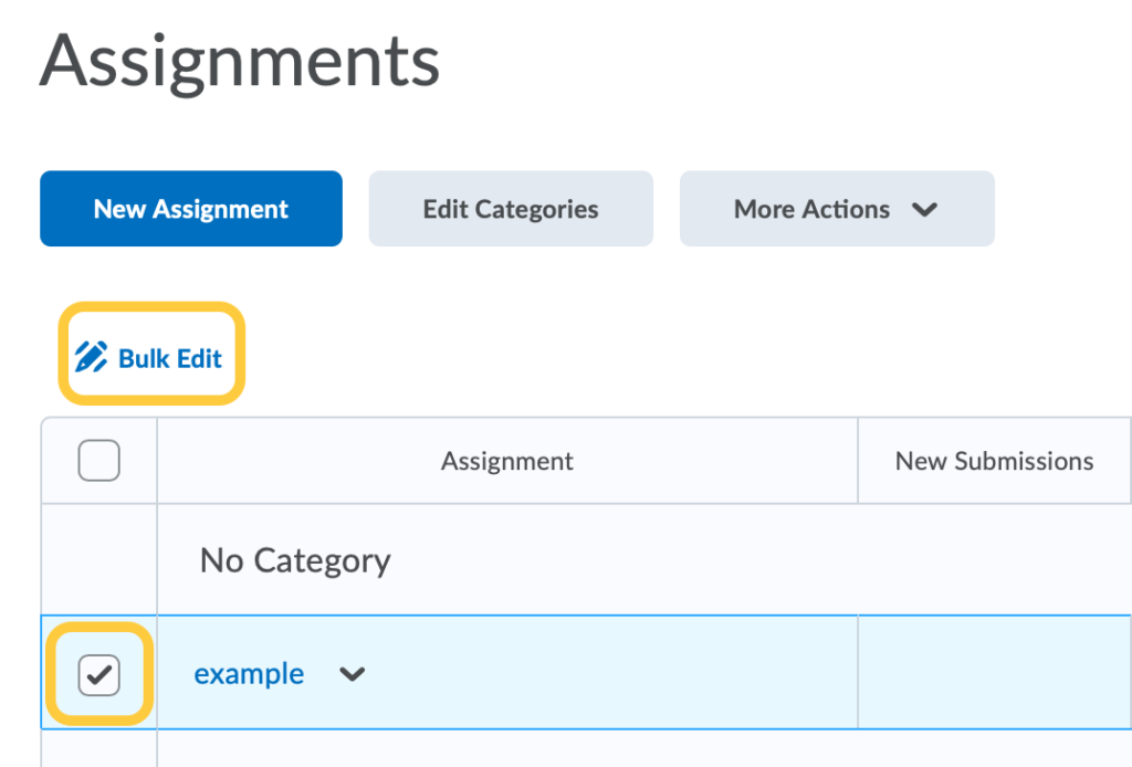 Assignments select assignmetn and bulk edit