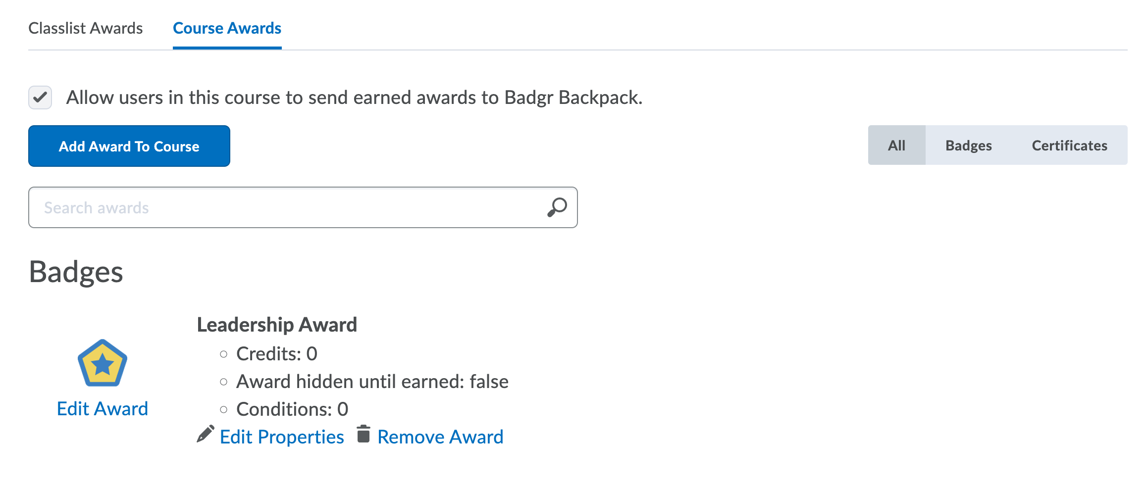 Badge in Course Awards tab