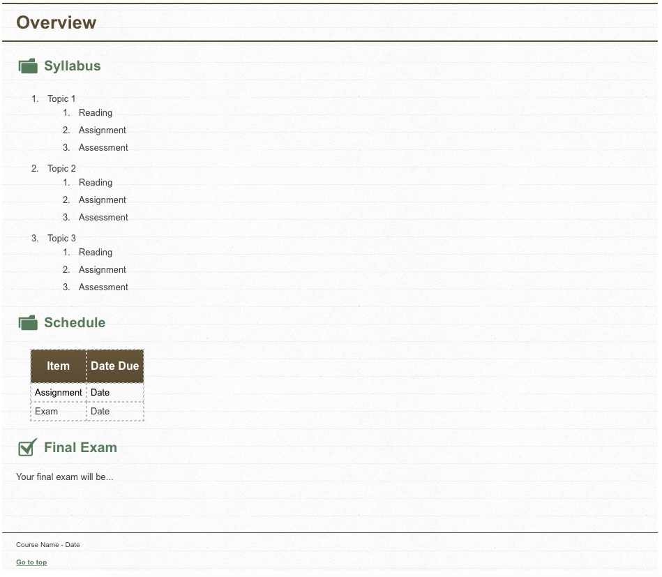 Brown Green Notebook Template Overview