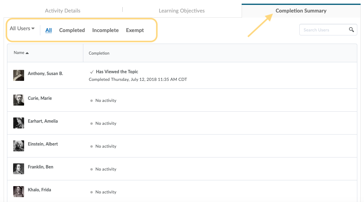 Check Completion Tracking for Content Topic