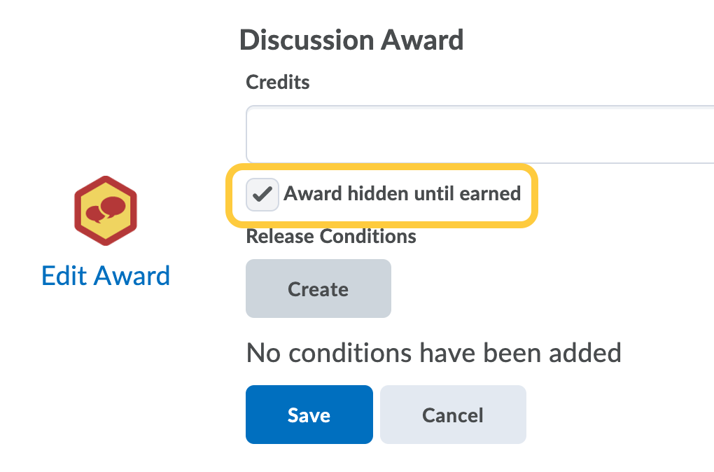 Checked box for Award Hidden Until Earned
