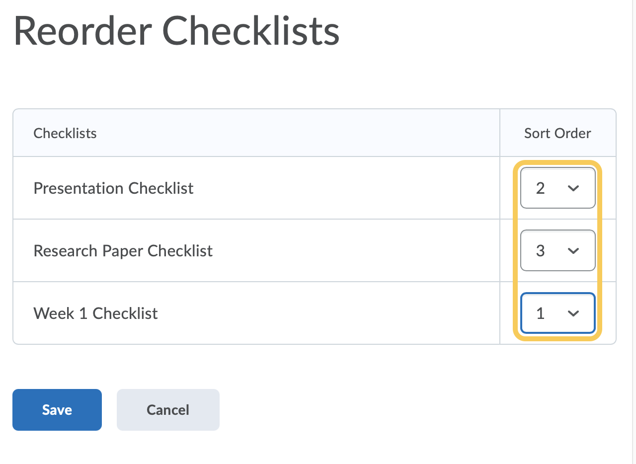 Checklist Reorder Checklists