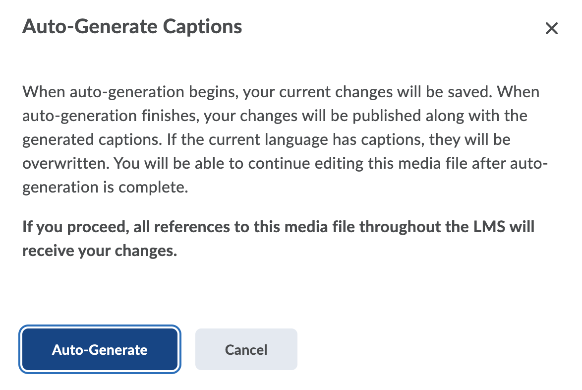 Confirm Auto generate captions in video advanced editor