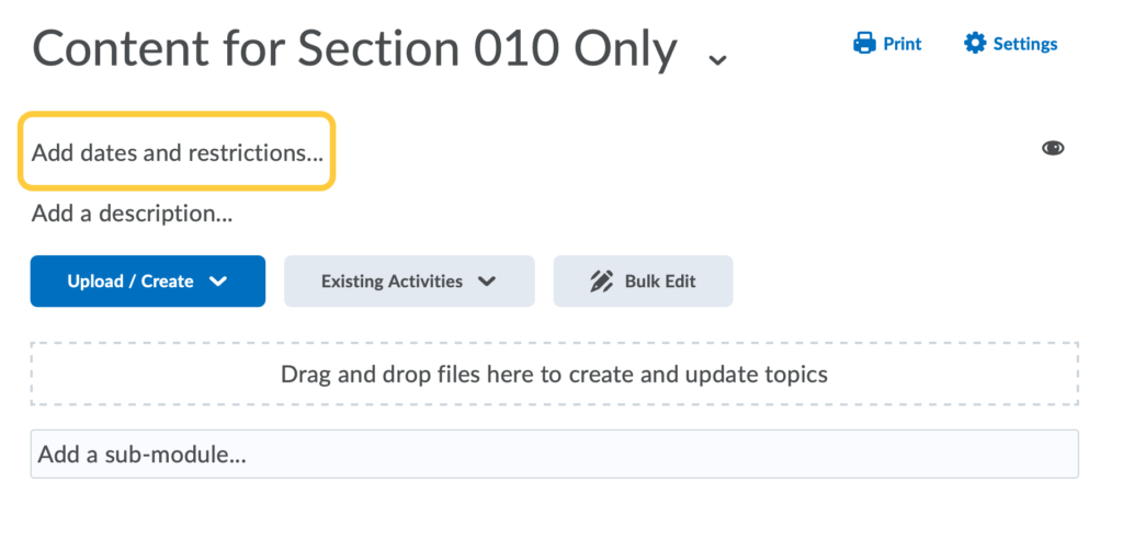 Content Dates and Restrictions for Section