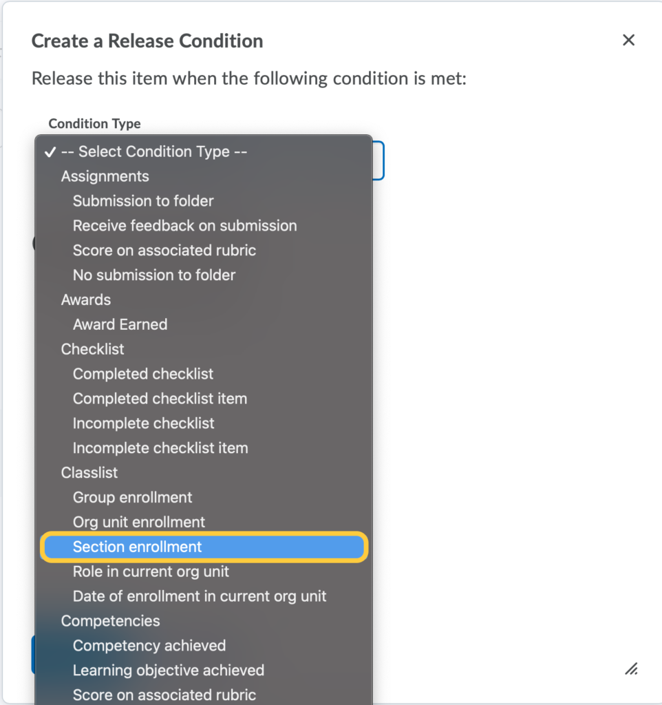 Content Release Condition Type Section
