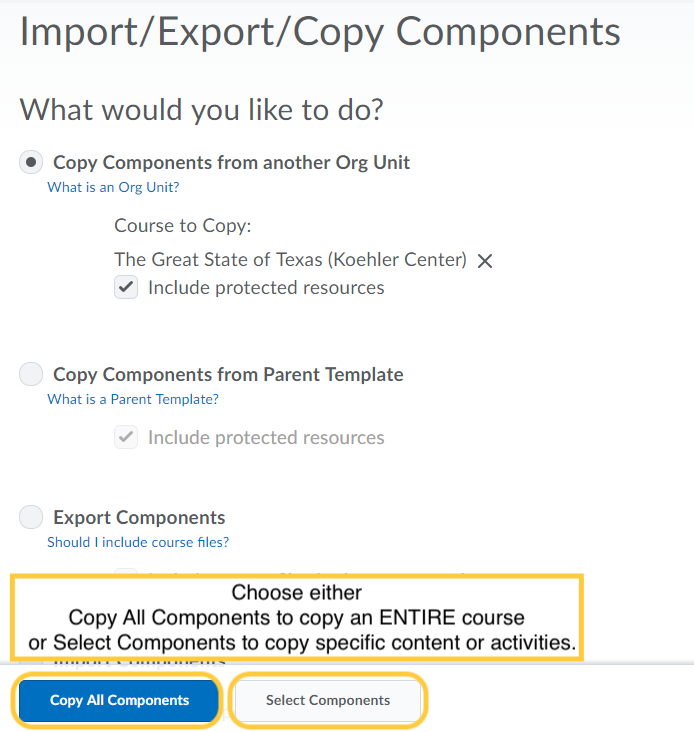 Choose Copy All or Select Components