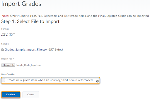 Create New Grade Item with Import