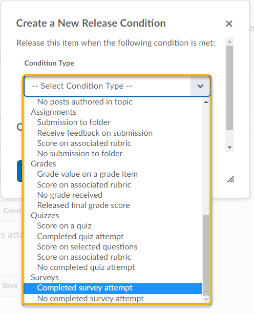 Create New Release Condition Condition Type