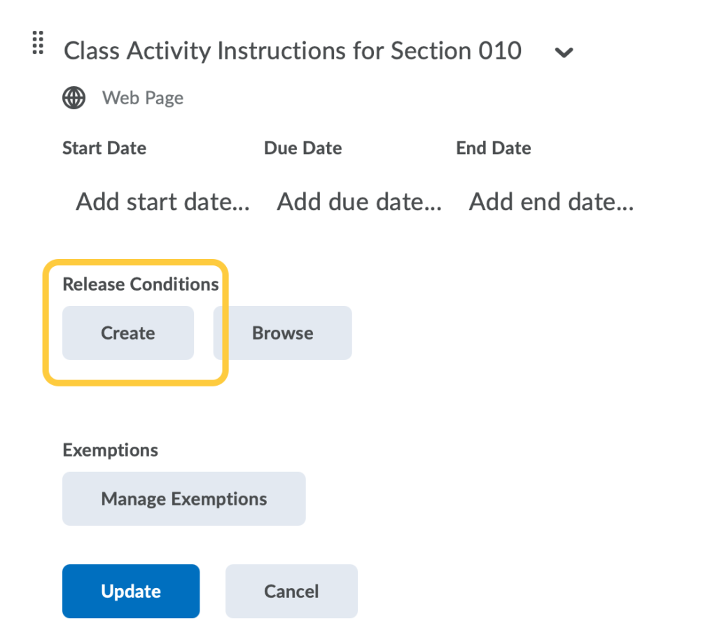 Create Release Condition for Section button