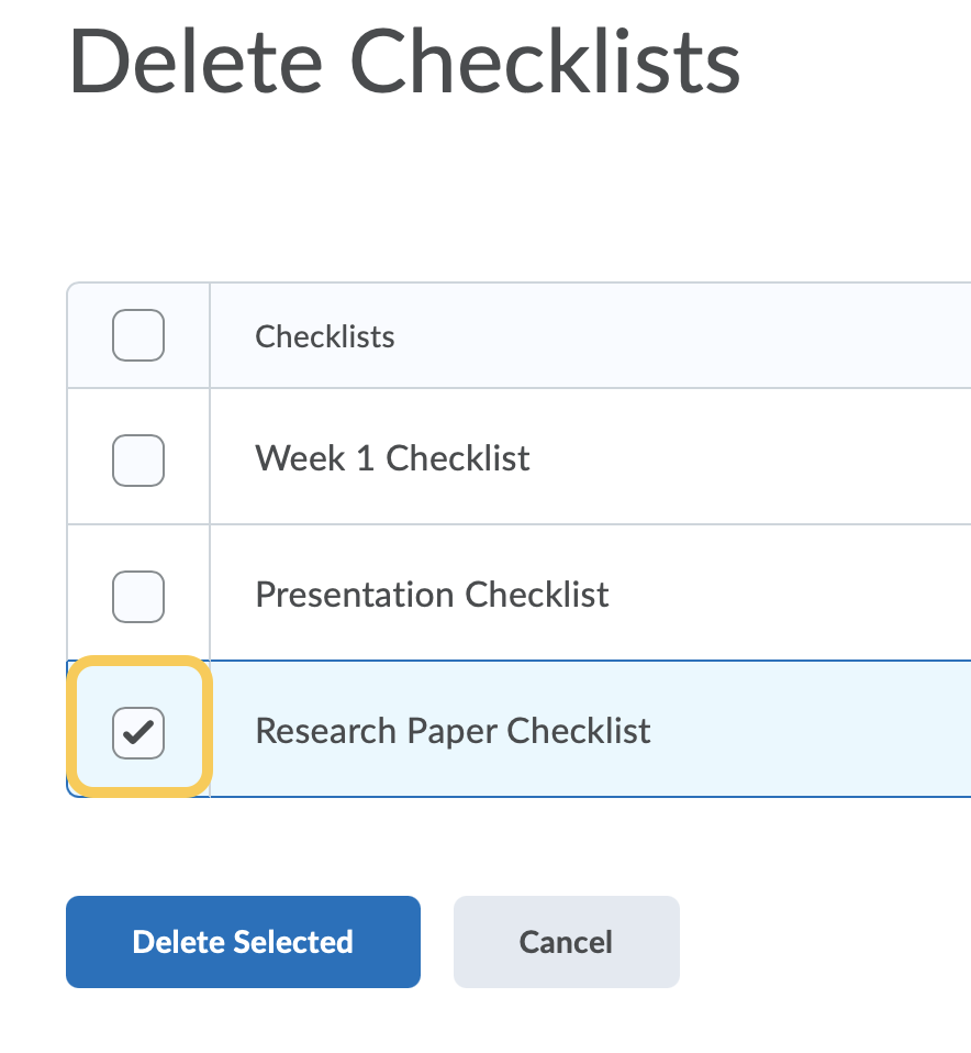 Delete Selected Checklist