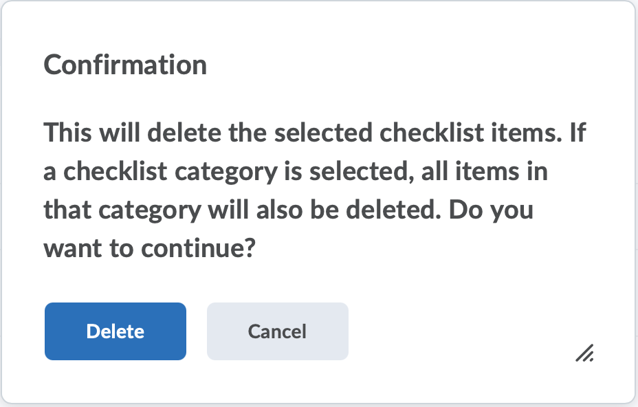 Delete checklist item confirmation