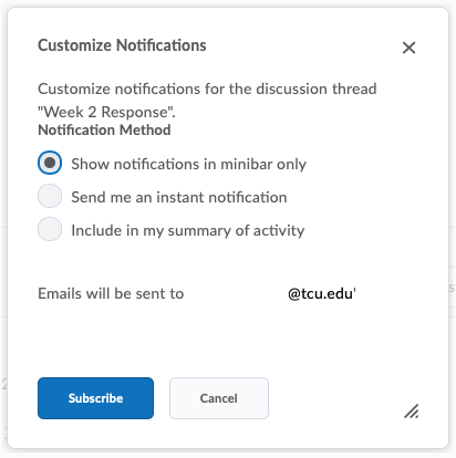 Discussion Subscription pop up