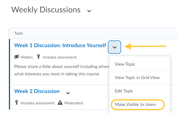 Discussion topic make visible to users