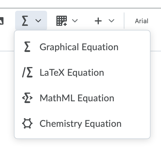 Equation Editor Menu Options