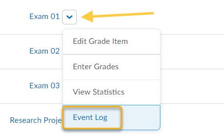 Event Log for Grade Item