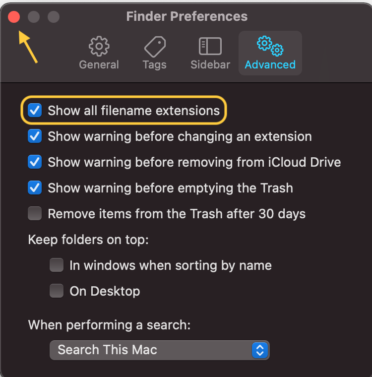 Finder Show all filename extensions