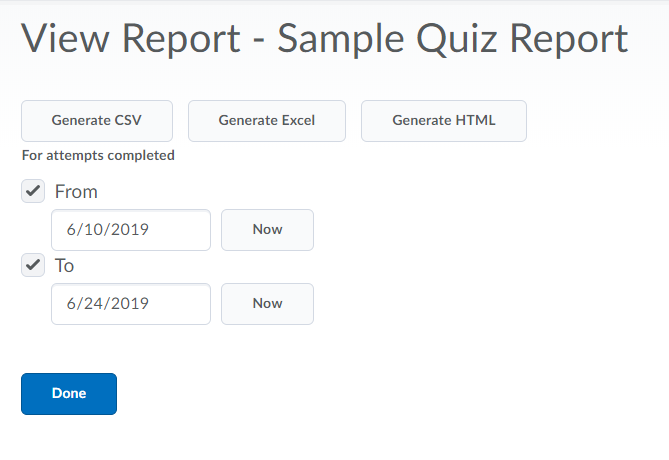 Generate Quiz Report