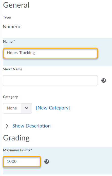 Grade Item Hours Tracking