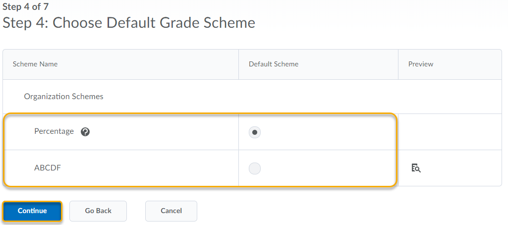 Grades Setup Wizard Default Grade Scheme