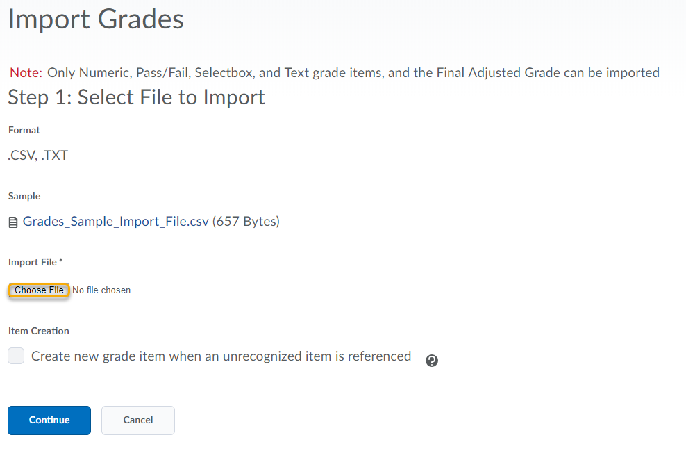 Import Grade file