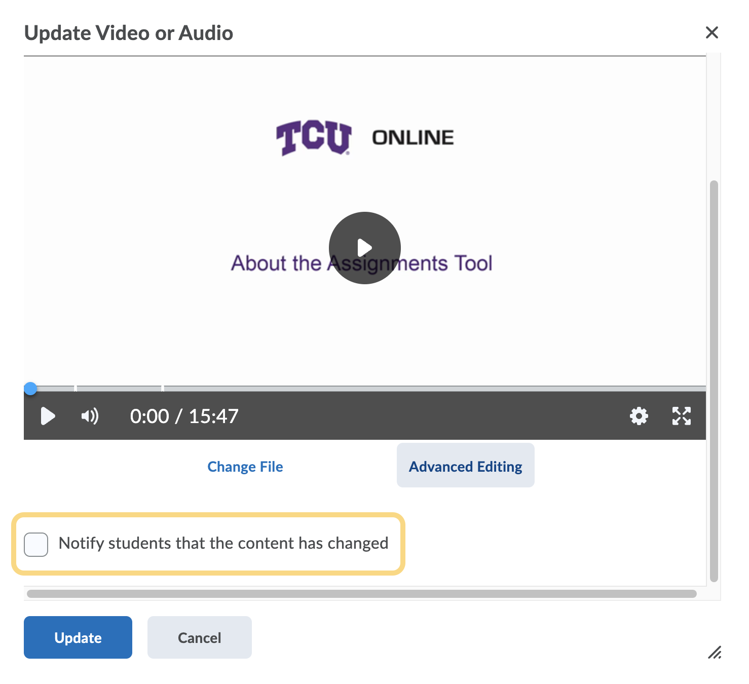Notify Students Video Content has Changed