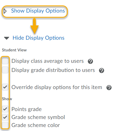 Points Grades Display Options