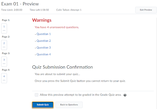 Preview Quiz Submit Quiz Warning