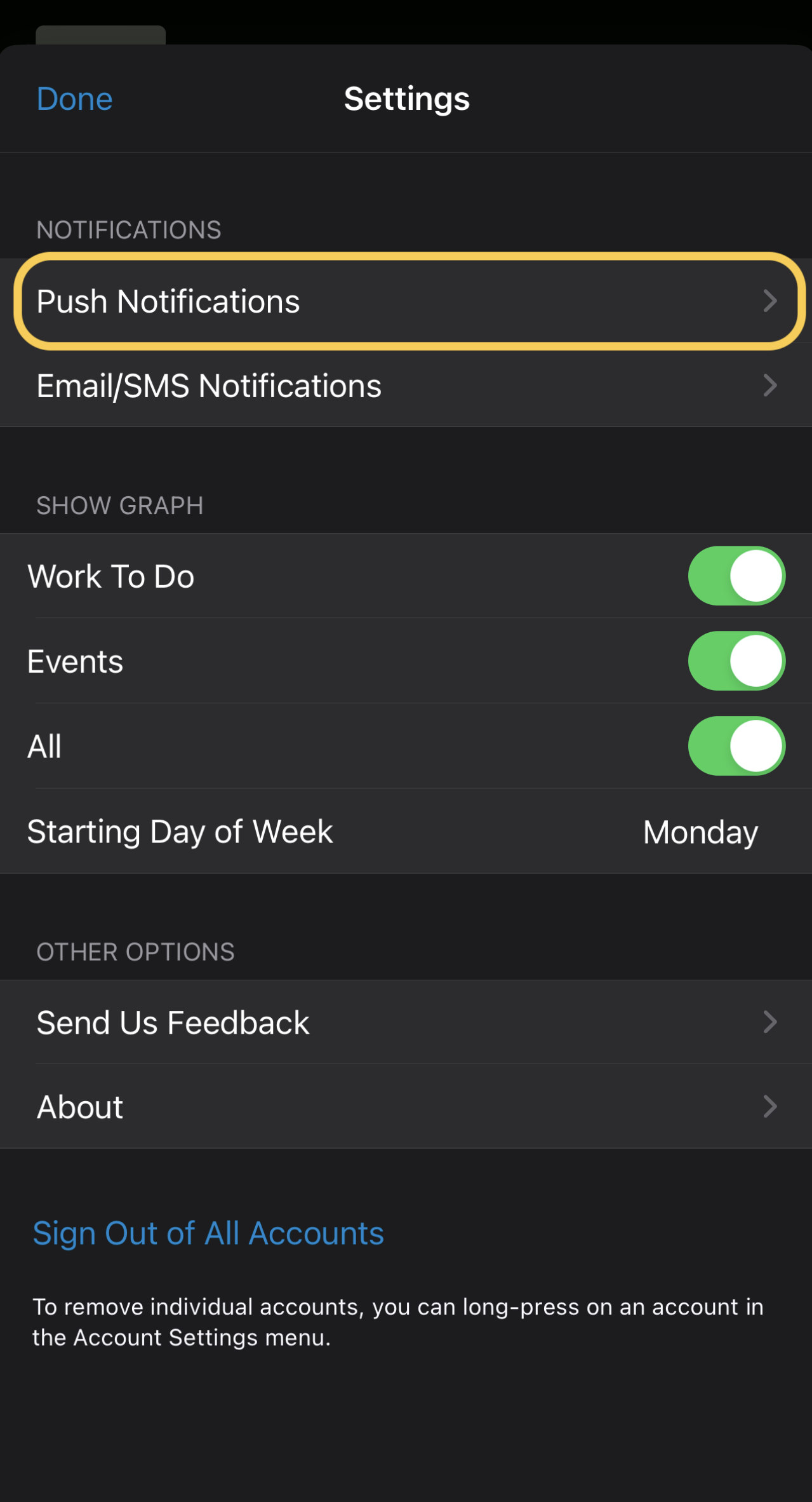 Pulse App Push Notification Settings