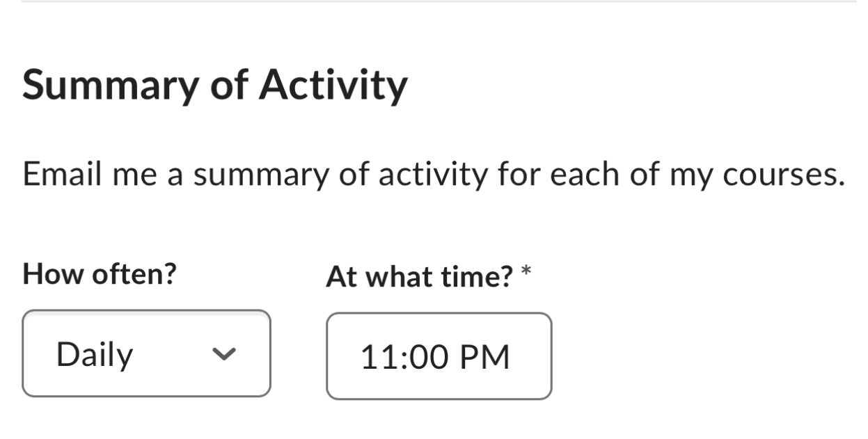 Pulse email summary of activity option
