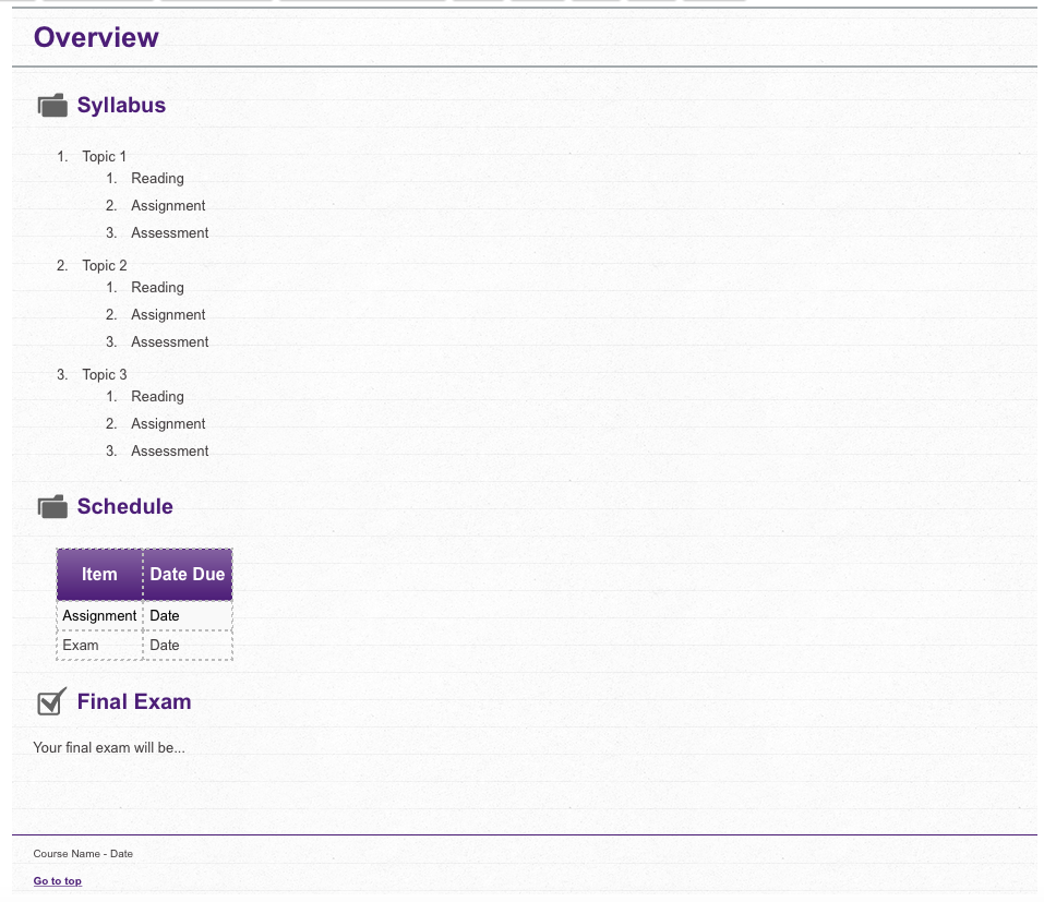 Purple Notebook Template Overview