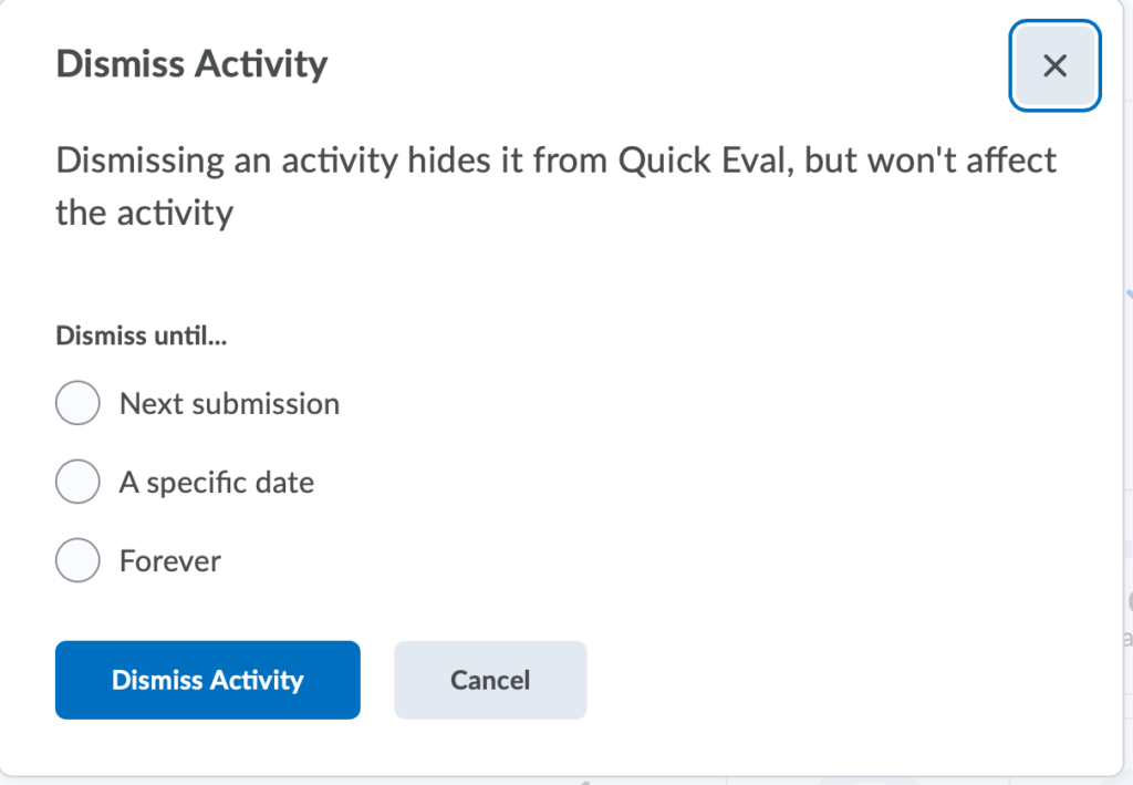 Quick Eval Activity Until Options