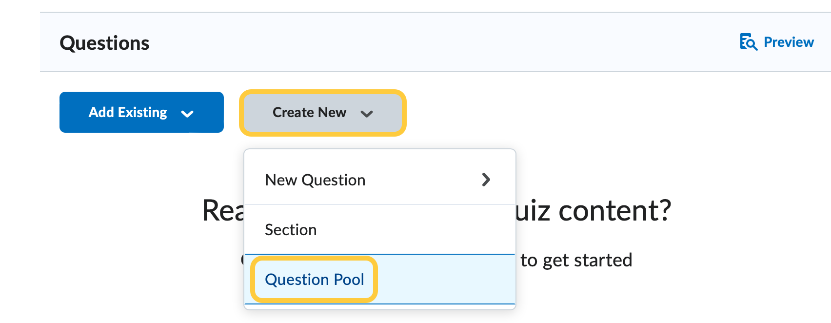 Quiz Create New Question Pool