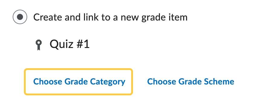 Quiz Create and link to new grade item choose category
