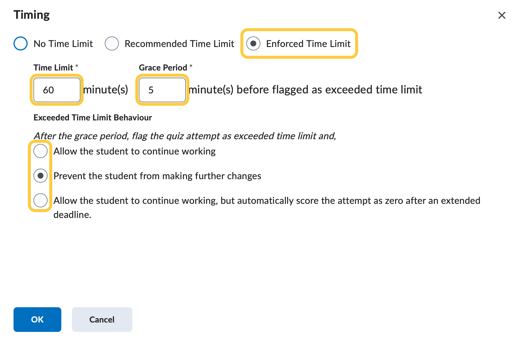 Quiz Enforced Time Limit
