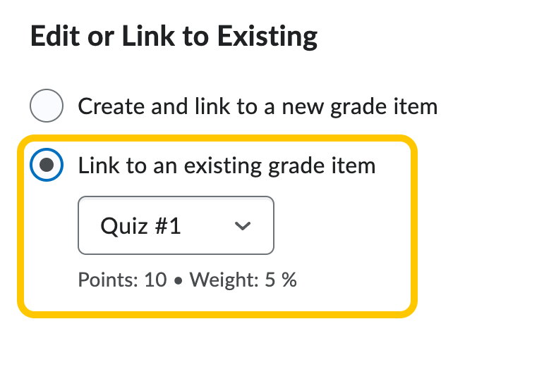 Quiz Link to existing grade item