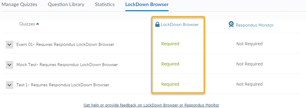 Quiz LockDown Browser Status