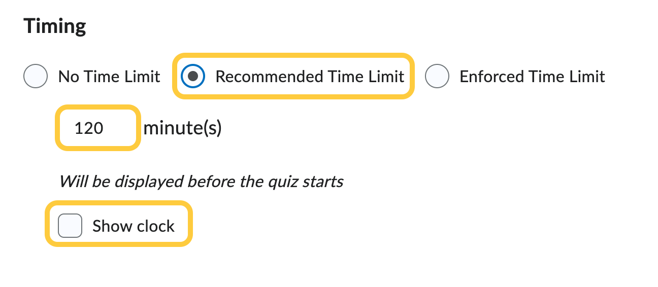 Quiz Recommended Time Limit