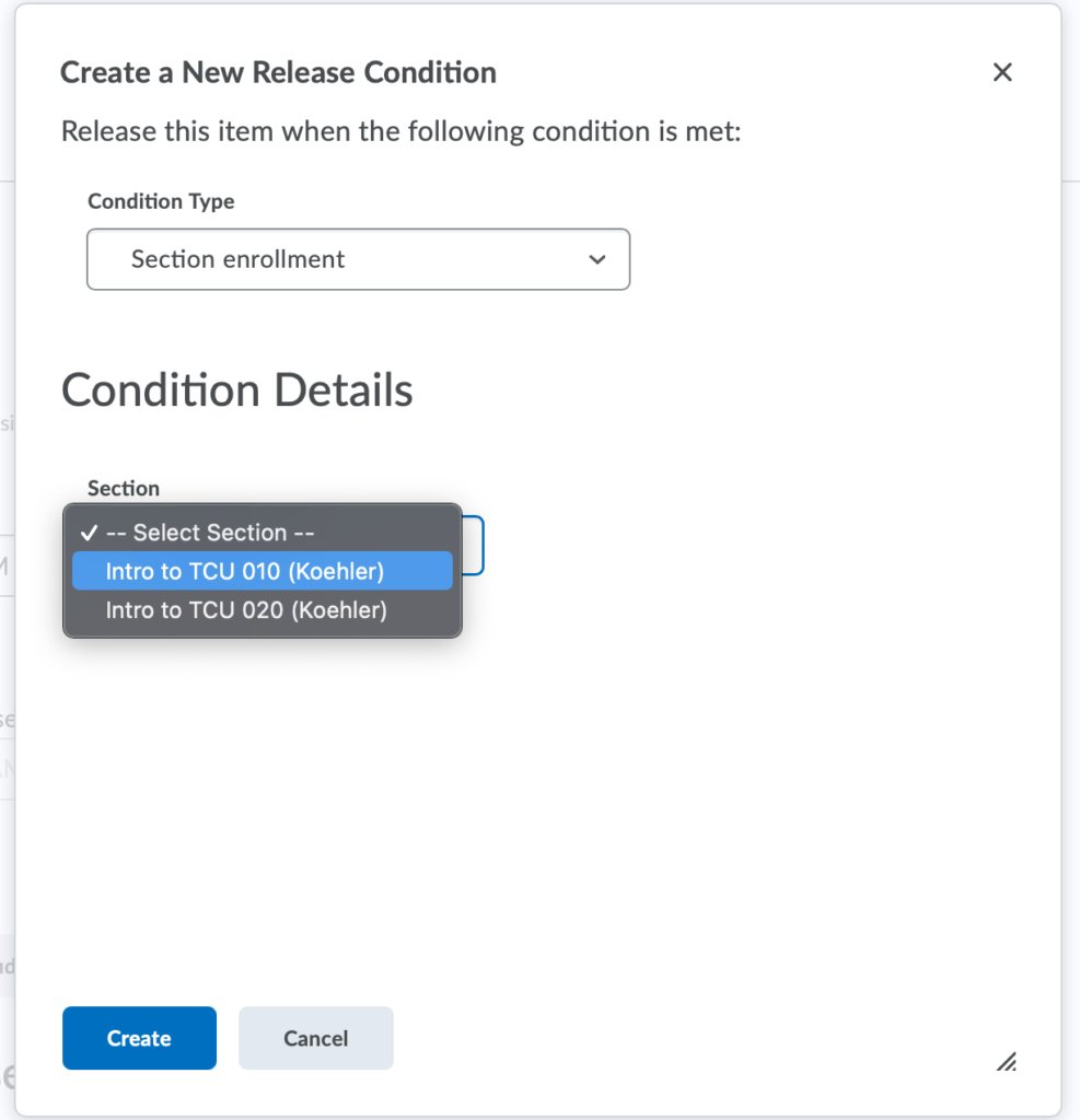 Release Condition Select Section