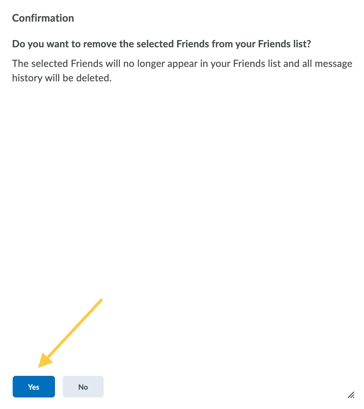 Remove friend confirmation message
