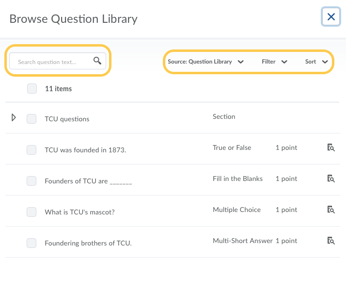 search and browse the question library