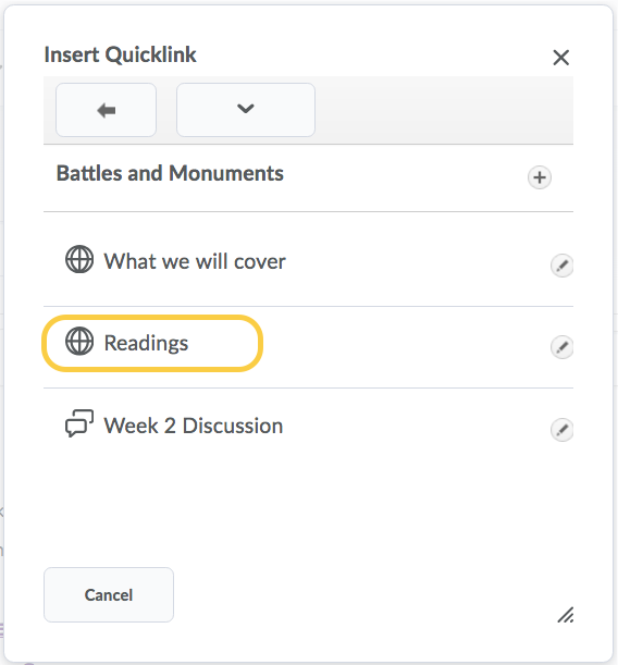 Select Content Topic Quicklink