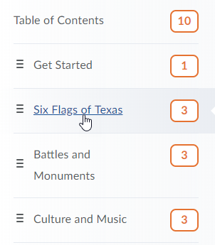 Select Module in Table of Contents