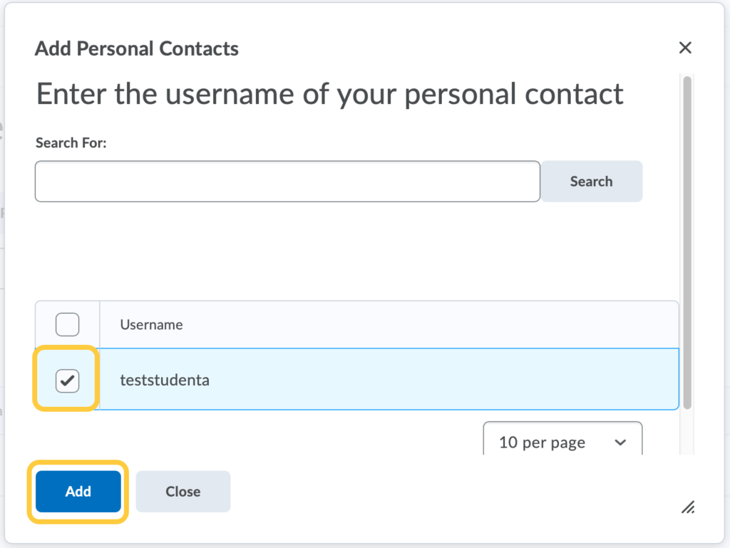 Select Username for Personal Chat