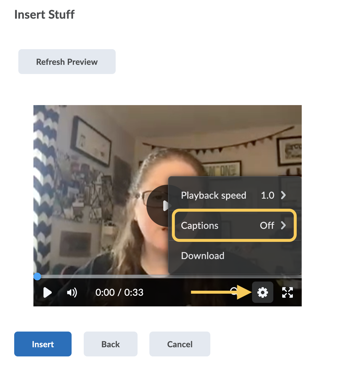 Captions Settings on Video Note