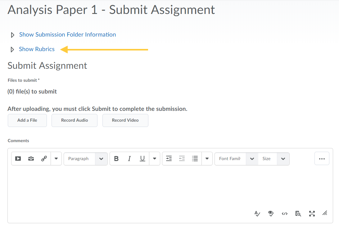 Show Rubrics in Assignments