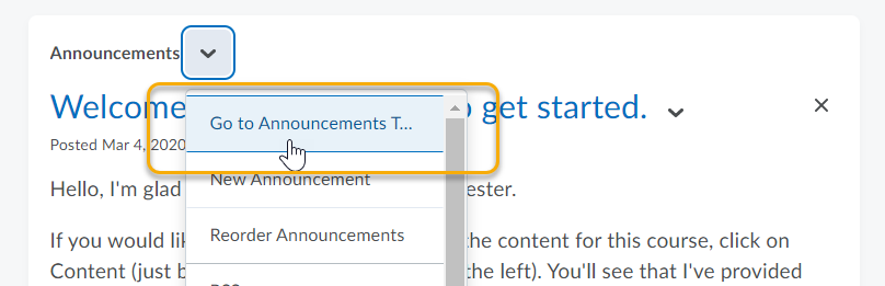 go to announcement tool
