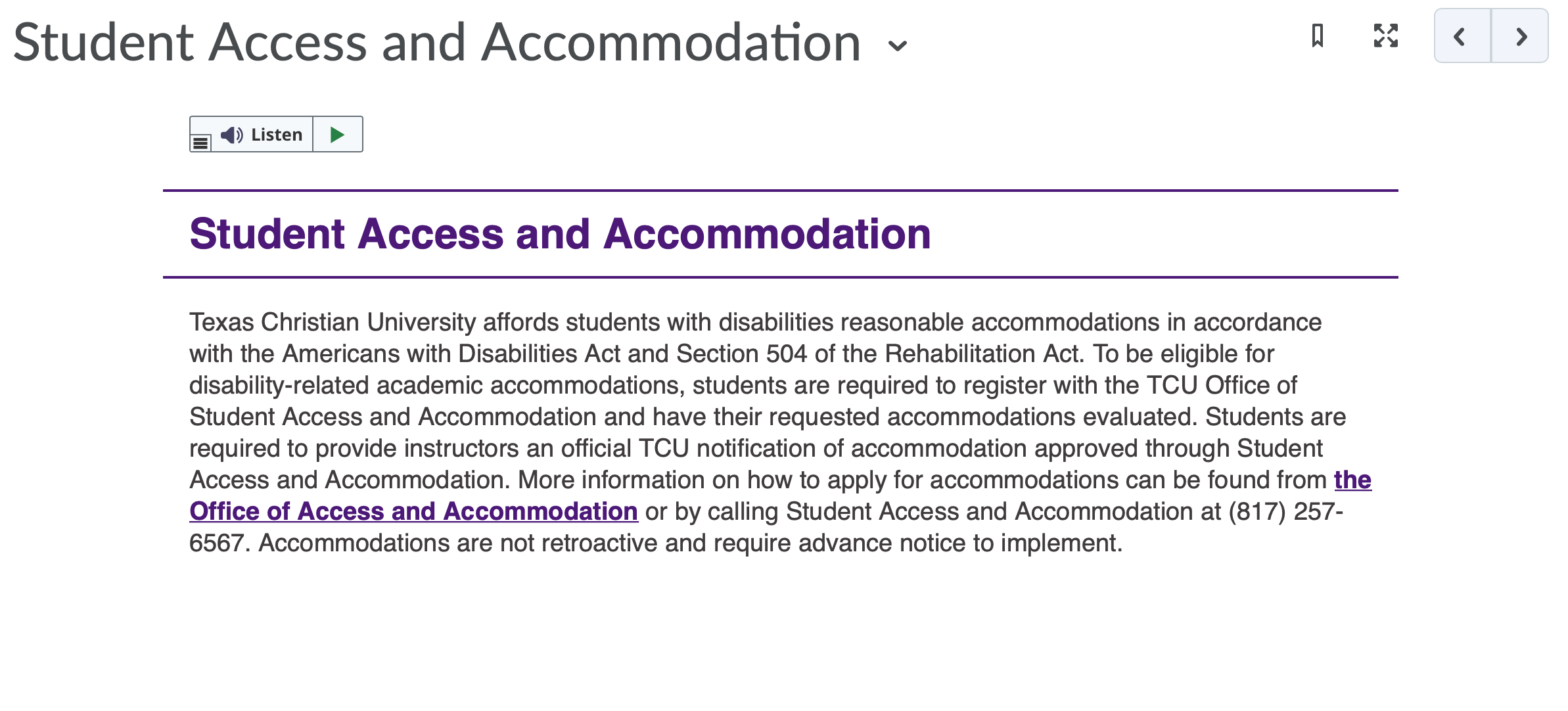 Student Access & Accommodations Preview